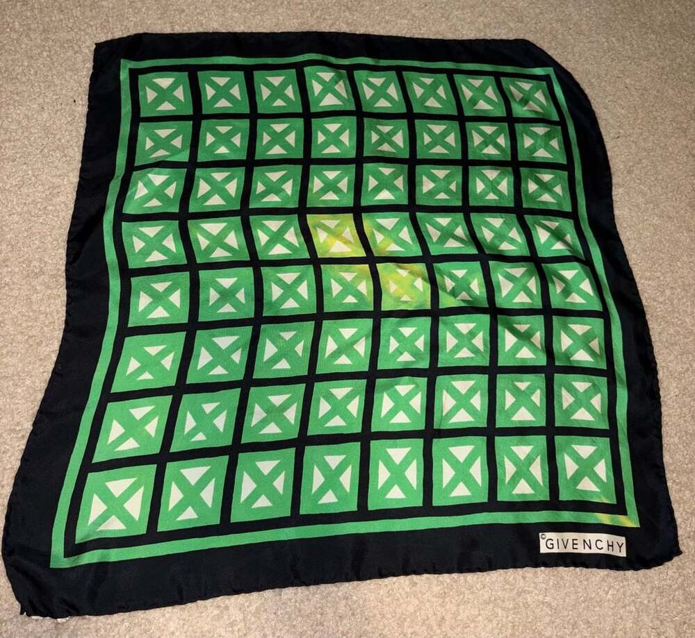 Vintage Givenchy Geometric Print Green Black Silk Scarf